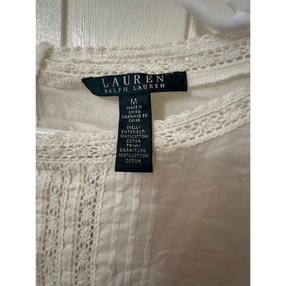 Lauren Ralph Lauren Open Lace Inset Pintuck Blouse NWT M - Picture 8 of 8